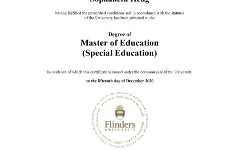 Master Degree of Education ( Special Education) – Flinders University